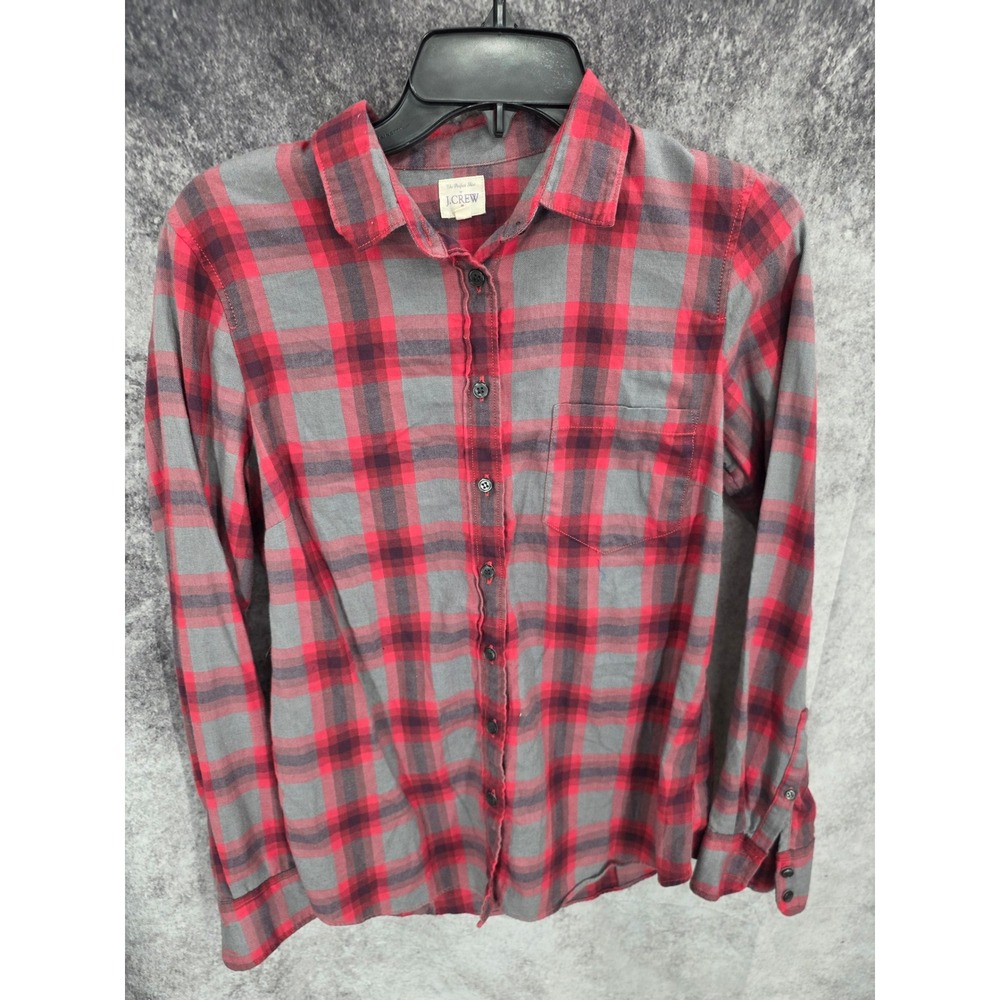 J.Crew The Perfect Top Womens Small Red Plaid Button Up Long Sleeve Workwear